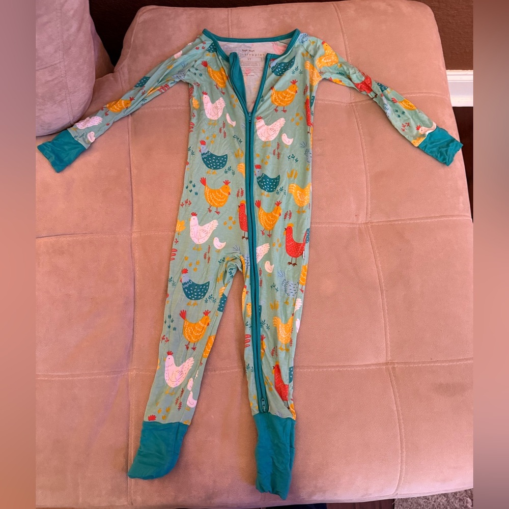 Little Sleepies Zippy Aqua Chicken Print Bodysuit
